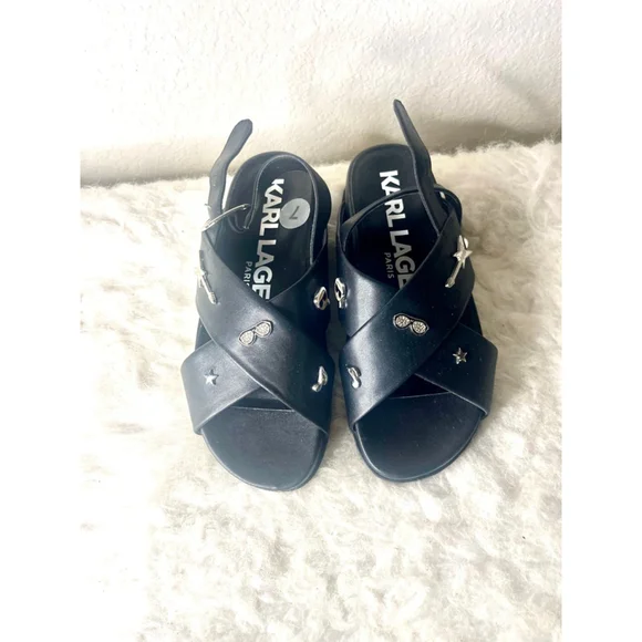 Karl Lagerfeld Paris Tilda Criss Cross Black Platform Sandals Women Size 7 - Picture 1 of 9